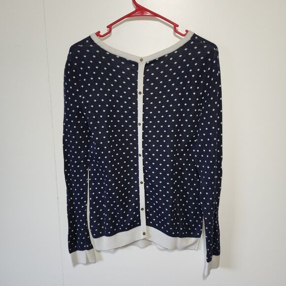 Tommy Hilfiger Women’s L Navy Polka Dot Sweater 100% Pima Cotton Back Buttons - Picture 2 of 4